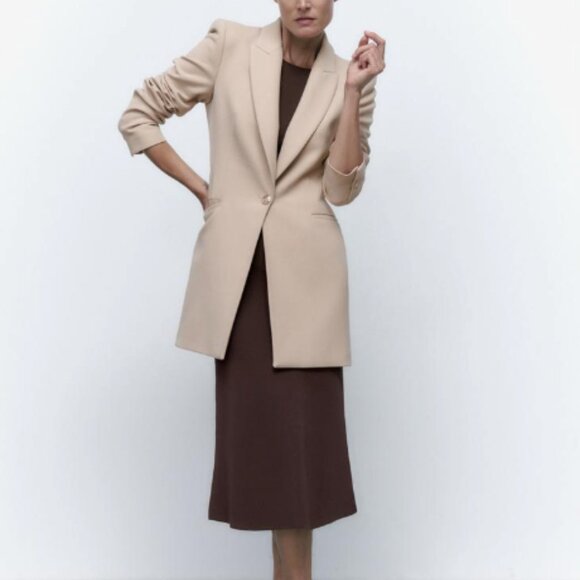 BLACK SINGLE BUTTON LONG BLAZER - Picture 3 of 6